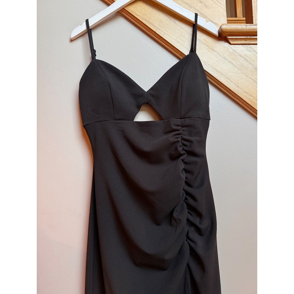 Windsor Women Black Maxi Dress‎ L Cutout Ruched Slit Formal Evening Gown Prom - Picture 3 of 10